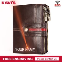 kavis genuine cow leather wallets men fashion coffee male cudan portomonee coin purse pocket card holder money bag engraving
