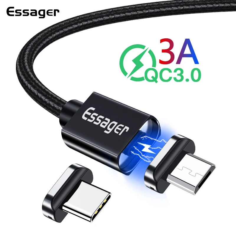 Essager Магнитная Зарядное устройство Кабель с разъемом микро-usb типа C для samsung Huawei OnePlus 6 т LG Тип-C Магнит данных Быстрая зарядка через usb кабель