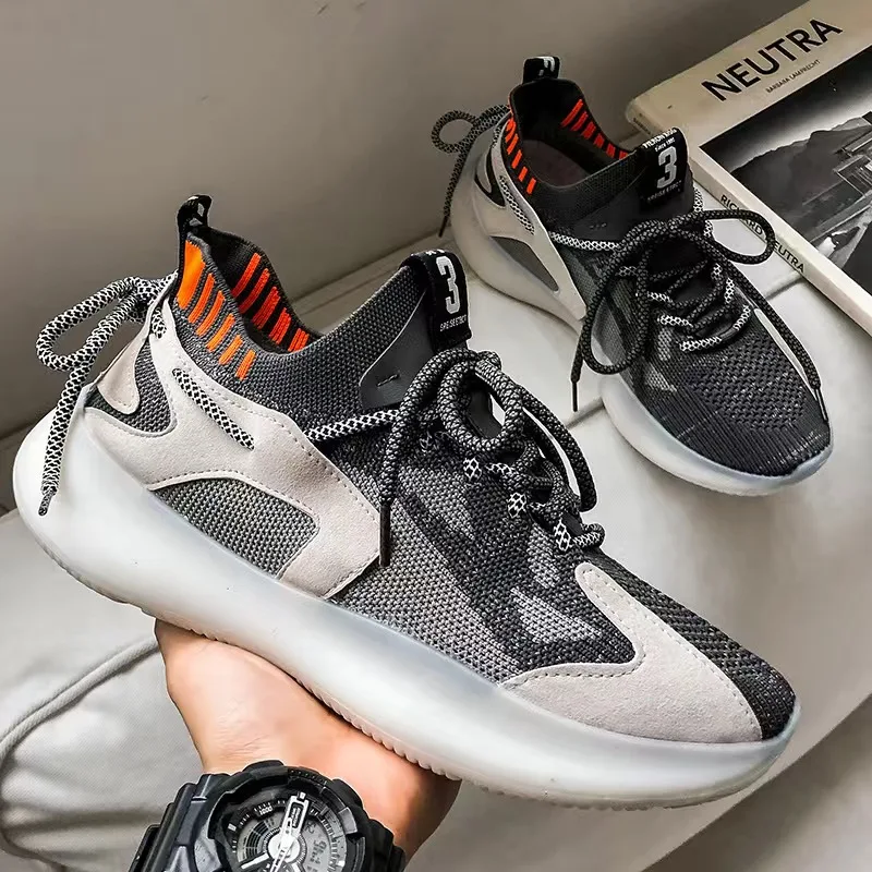 

Summer Breathable Male Fashion Soft Jelly Bottom Sneakers Lightweight Men Casual Shoes Footwear Lace Up Walking Shoe