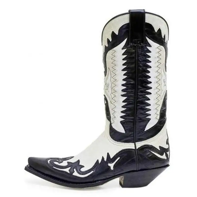 

Men's Handmade New Fashion Black White Pu Leather Boots Stitching Carved Design Fashion Men's Boots HG397