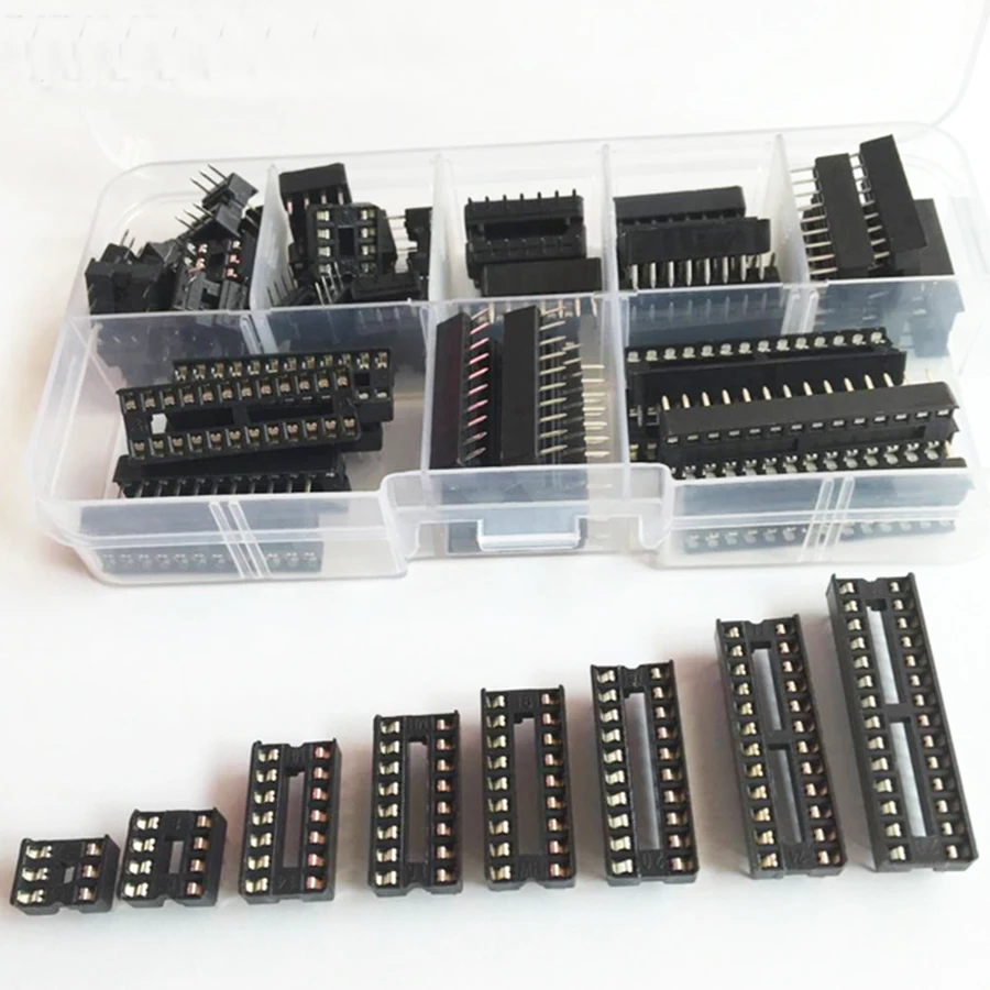 66pcs/lot   Connector IC Sockets DIP6/8/14/16/18/20/24/28 pins for NE555 74HC IC Adaptor Socket Kit Solder Type Socket Kit