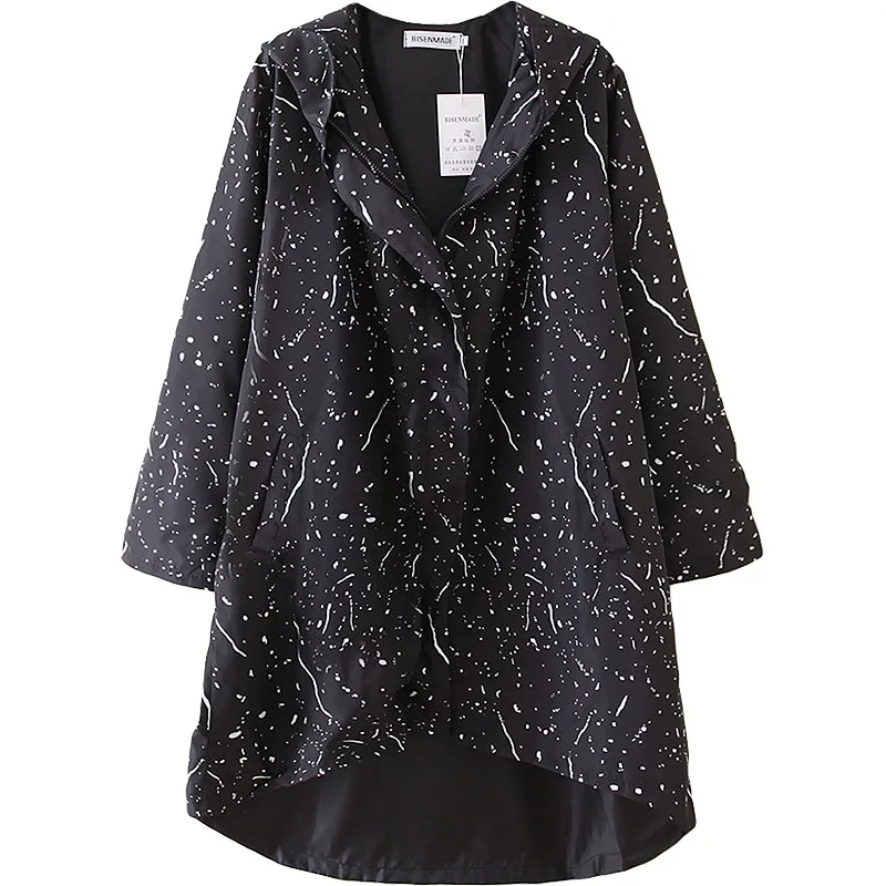 Весенний Тренч для женщин плюс размер с капюшоном длинным рукавом ассиметричная