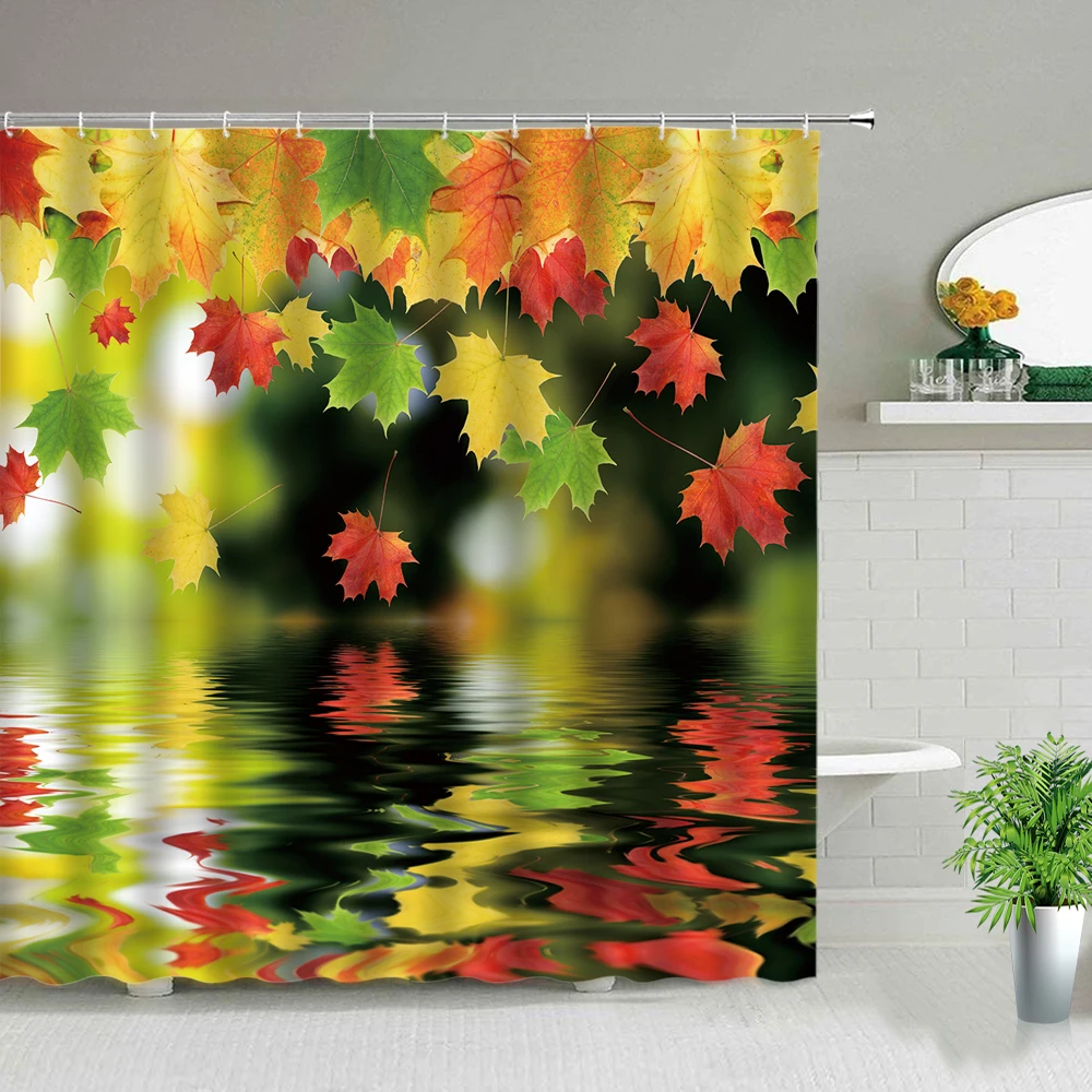 

Осенние шторы для душа с желтыми листьями, декоративные водонепроницаемые тканевые шторы для ванной