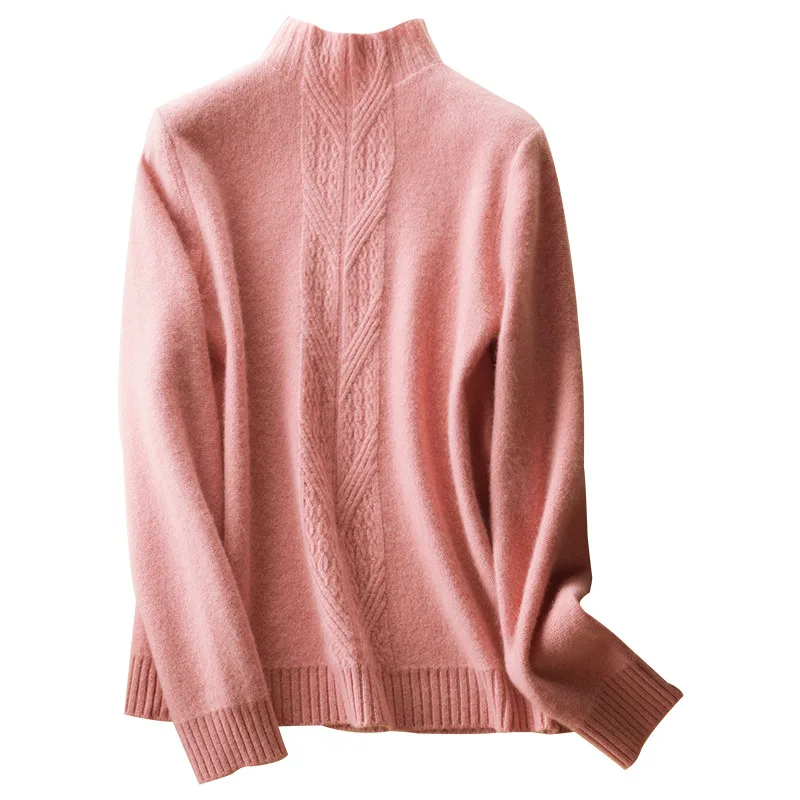 Ladies sweater 2020 casual fashion high neck long sleeve soft 100% cashmere sweater women fashion warm solid knit pullover