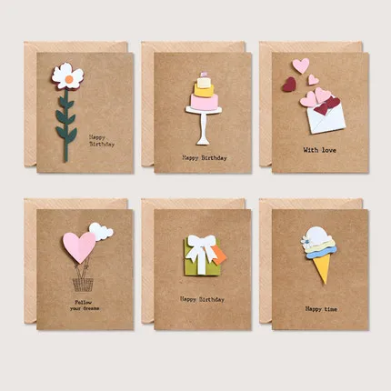 Крафт-мини-карта для вас крафт-коричневый 3D цветок Подарочная открытка сообщение