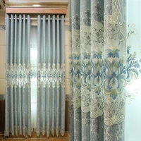 european style atmospheric embroidery curtain finished living room semi shading floor screen curtain floating curtain