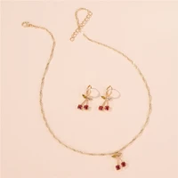 necklace crystal wedding earrings simple red cherry womens jewelry all match elegant