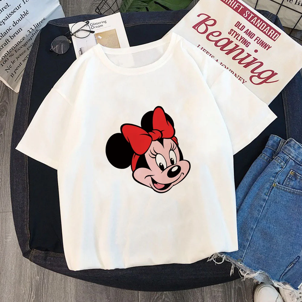 

Disney Minnie Tshirt Cartoon O-Neck Tops Fashion Short Sleeve Casual Tees Women Loose Tee Tops Female Drop Ship