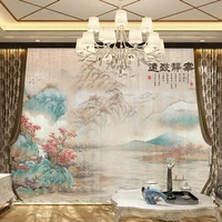 chinese style ink mountains floral landscape 3d customized curtains drape panel sheer tulle home decoration living room bedroom