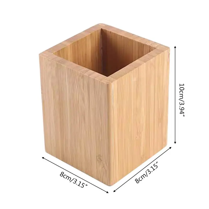 

Bamboo Pen Pencil Holder Makeup Brush Storage Office Stationery Square Organizer