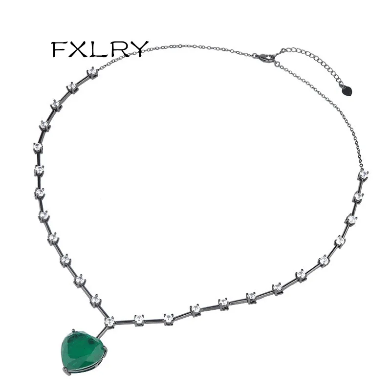 Лидер продаж элегантное черное ожерелье FXLRY с кулоном в виде сердца из