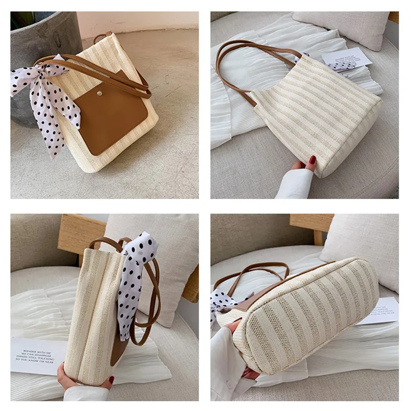 Magic Fish Bags For Women 2020 New Magnetic Buckle Bucket Type Straw Bag Striped Shoulder Large Capacity Fashion | Багаж и сумки