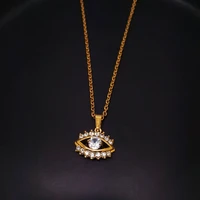 hip hop stainless steel jewelry gold evil eye necklace for women aaa cubic zirconia crystal eye pendant necklace christmas gift