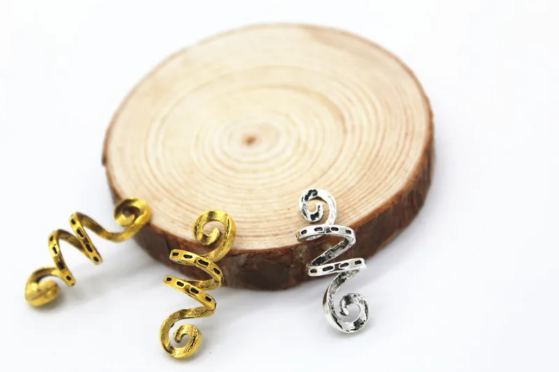 3 шт./6 шт. металлических серебряных викингских спиральных бусин для волос, косичек, усов, доуса винтажного стиля, кольца, трубки, клипсы для украшений.