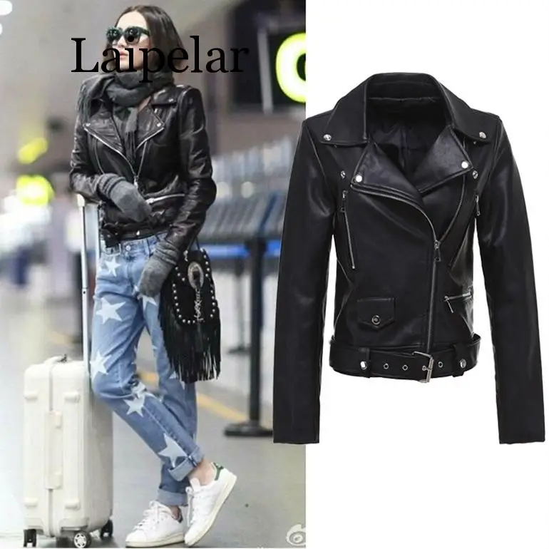 

Женская короткая куртка из ПУ кожи, черная куртка из искусственной кожи, корейский стиль, осень 2019