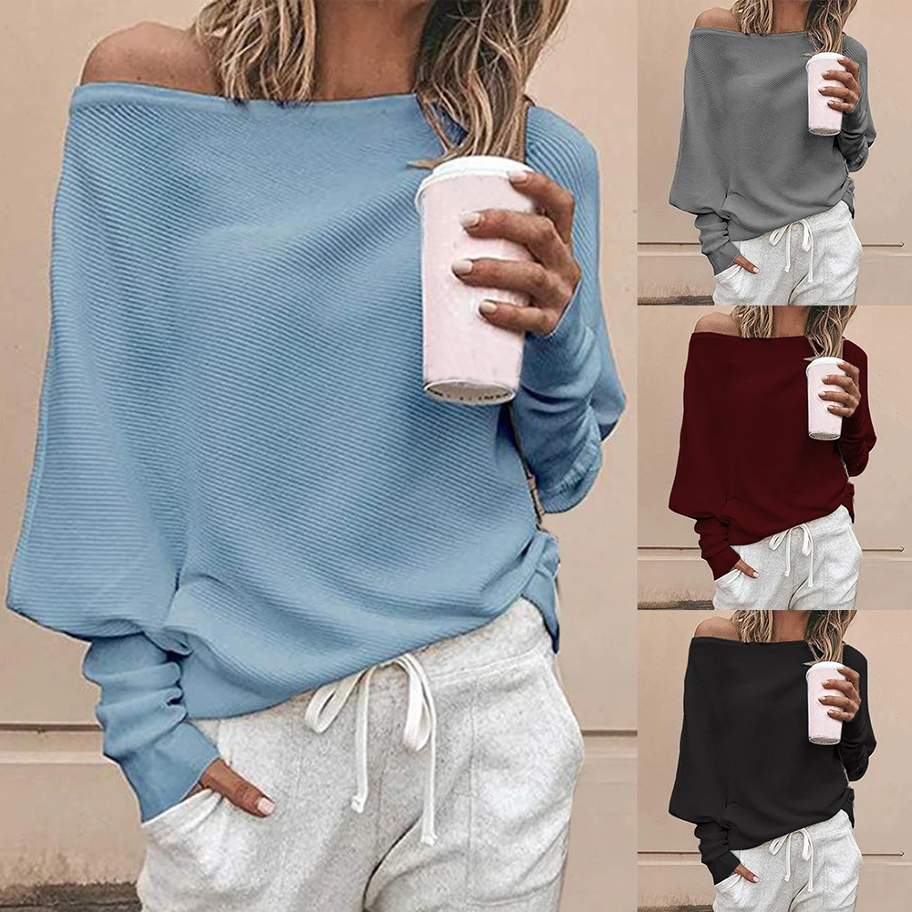 Women tshirt Sexy Off Shoulder T-shirts Casual Long-Sleeved Jumper Loose Batwing Sleeves Tee Tops Pullover Ladies Shirt New | Женская