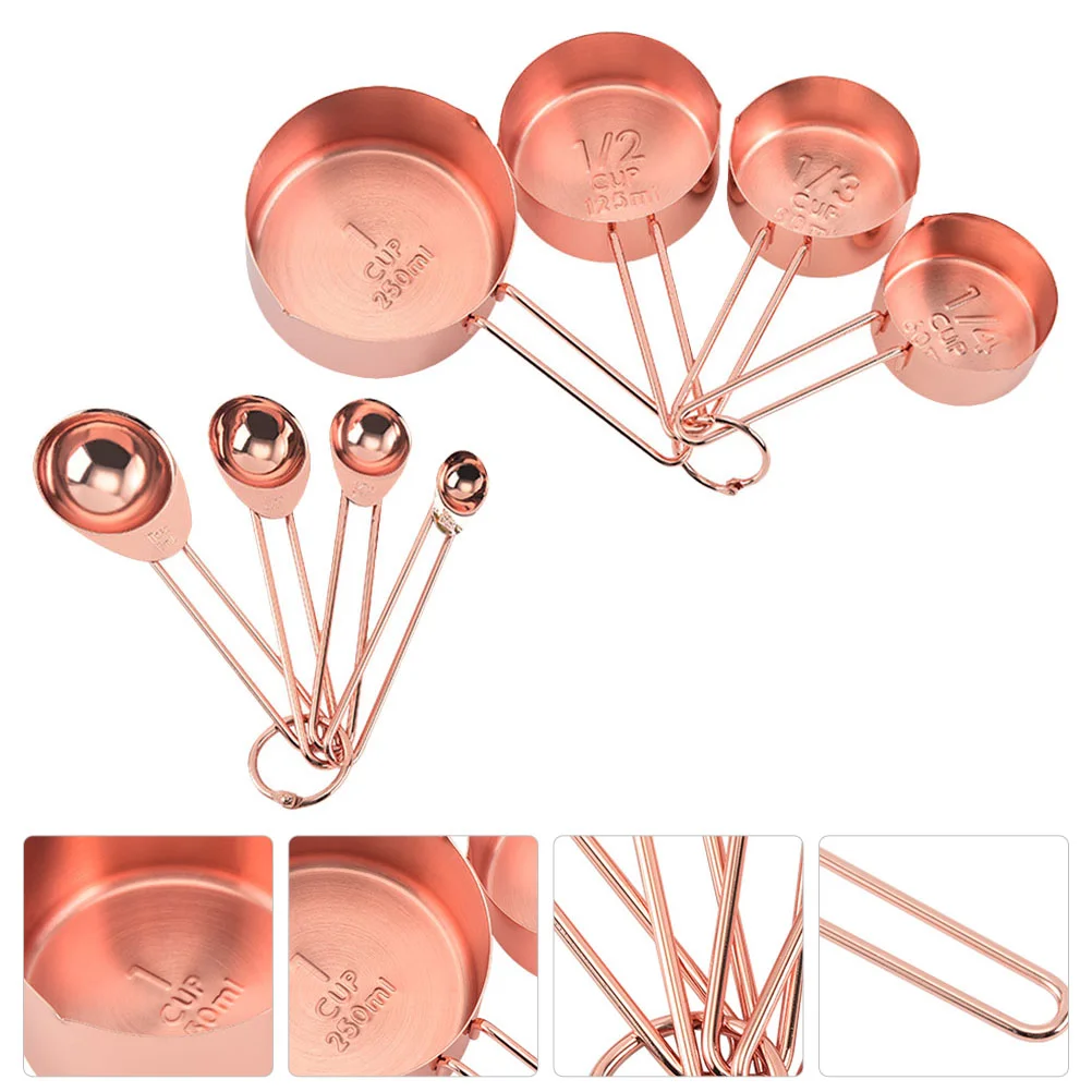 

8Pcs Stainless Steel Measuring Cup Spoon Kitchen Baking Supply Rose Gold