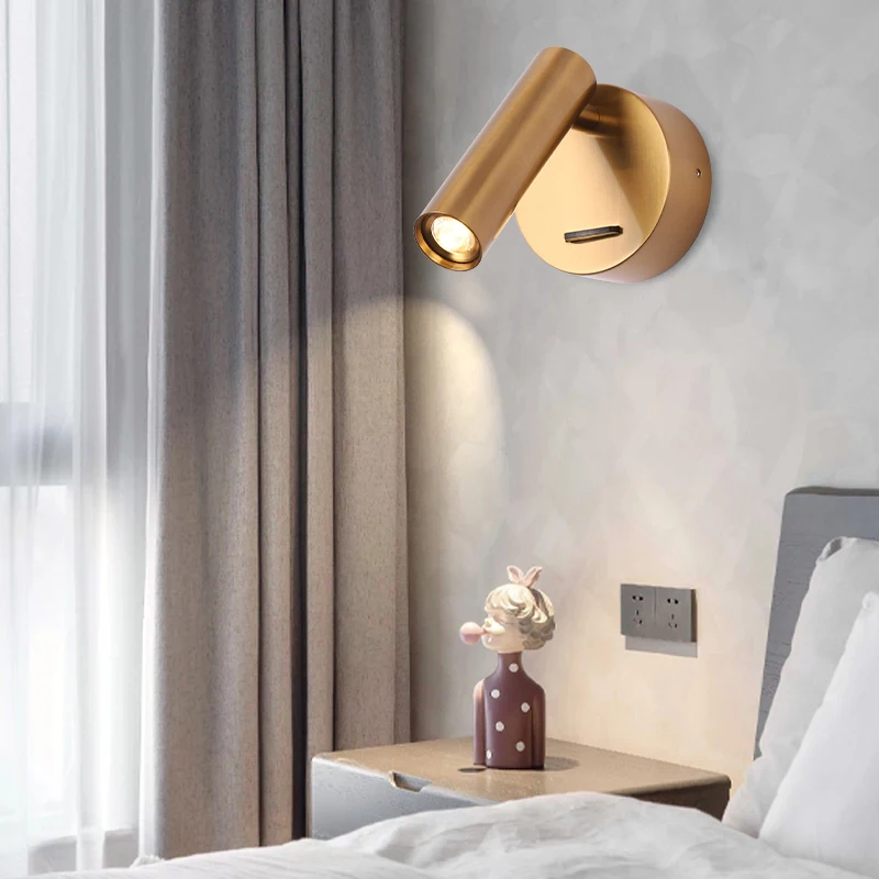 

Латунное комнатное светодиодное настенное бра с выключателем, декоративная настенная лампа для спальни, гостиницы, гостевой комнаты, спаль...