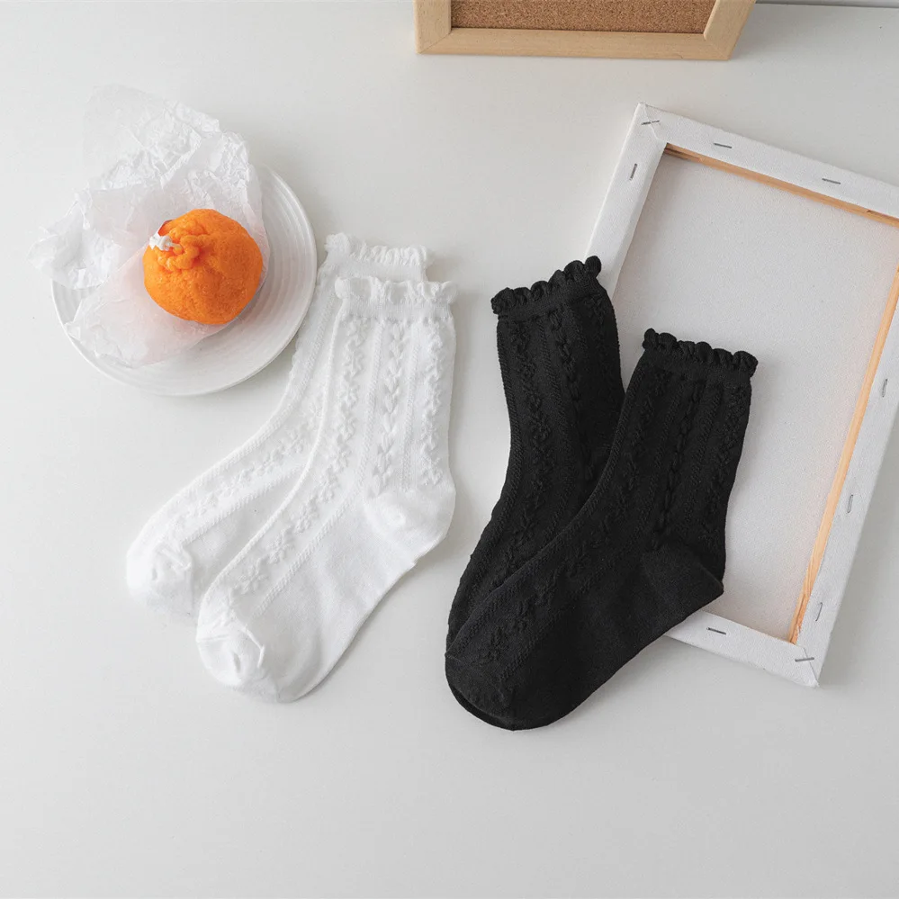 

Cute Japanese thin section hollow lace mesh breathable spring and summer simple solid color flat college style uniform socks