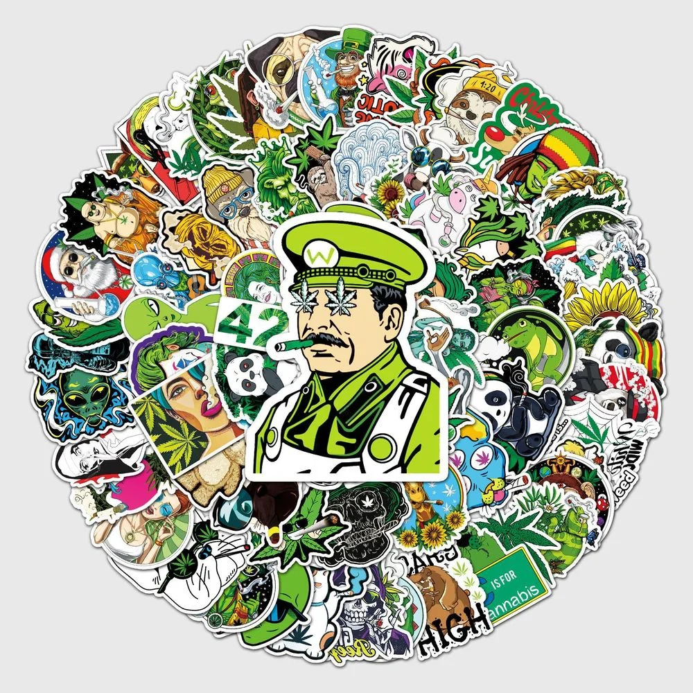 

50/100pcs Joke Character hemp Leaves Graffiti Stickers Kids Classic DIY Toy Bike Luggage Guitar Waterproof Weed Leaf Decals