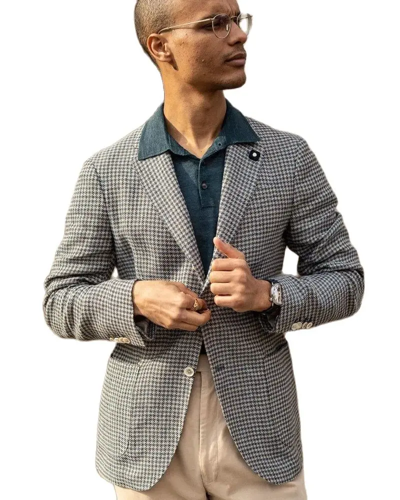 

Fashion Men Suits Tailor-Made 2 Pieces Tiny Houndstooth Notch Lapel Single Breasted Clothes Formal Wedding Causal Slim Fit Wear