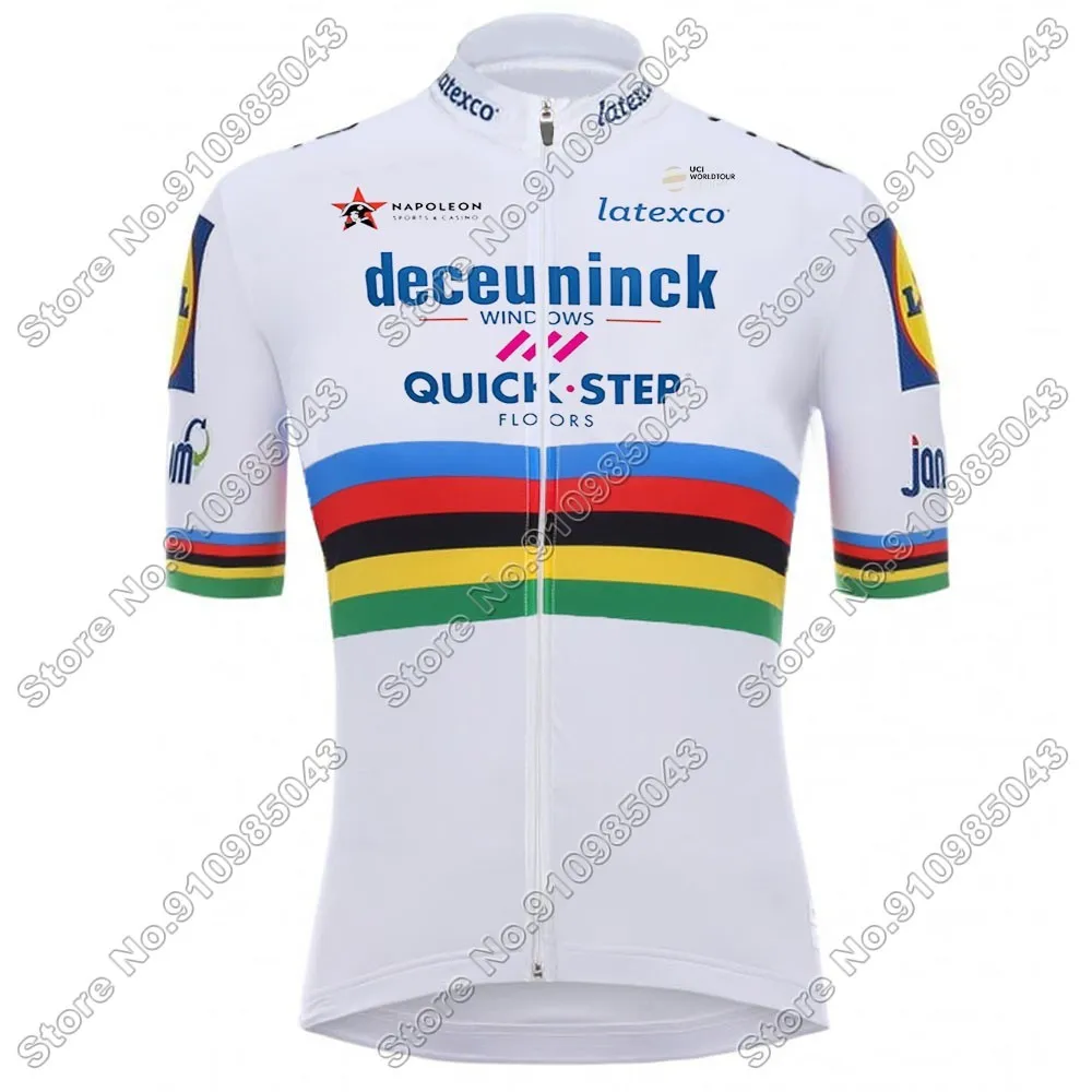 

Mens Quick Step World Champion Cycling Jersey 2021 White Short Sleeve Pro Team Outdoor Uniform Ropa Mountain Set