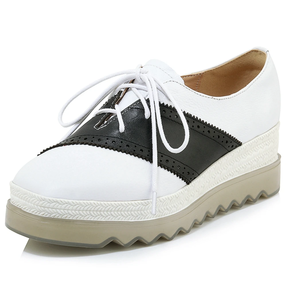 

RIBETRINI Brand Genuine Leather Female Round Toe shoes lace Mixed Color Shoes Women Sneakers Casual Leisure Sneakers