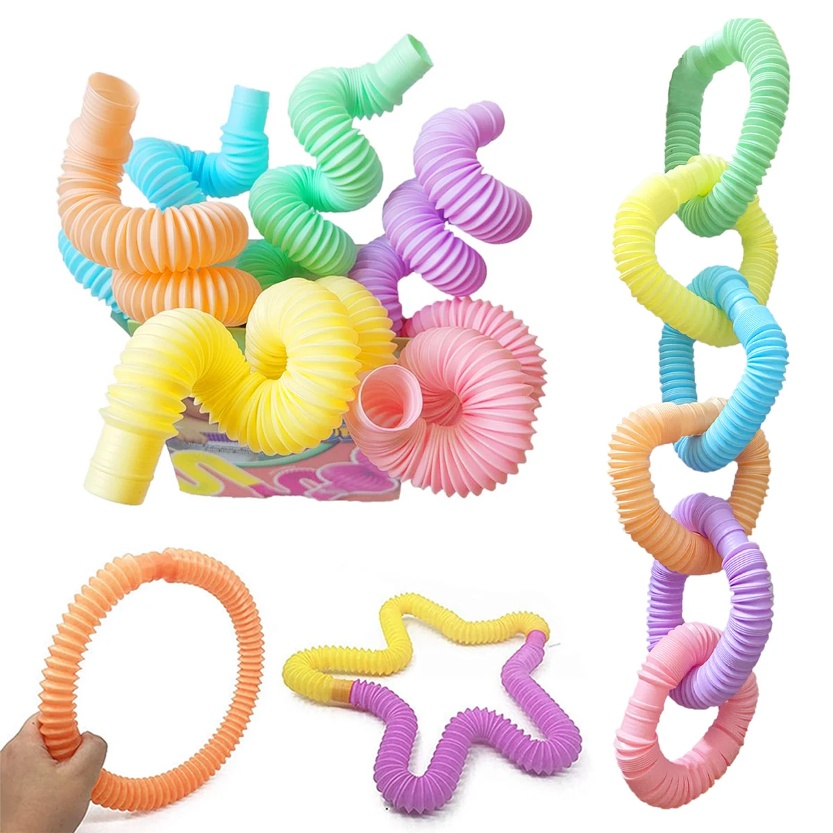 

6Pcs Colorful Pop Tube Coil Creative Magical Toy Circle Funny Folding Fine Motor Skills Toddler Toys Fidget Dropshipping
