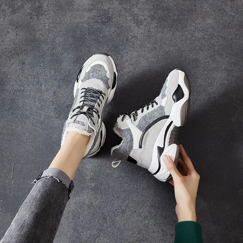 Rimocy/женские зимние кроссовки Теплая обувь из флока женская на плоской массивной