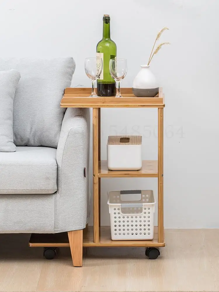 Бамбуковый боковой столик для гостиной маленький низкий угловой шкаф