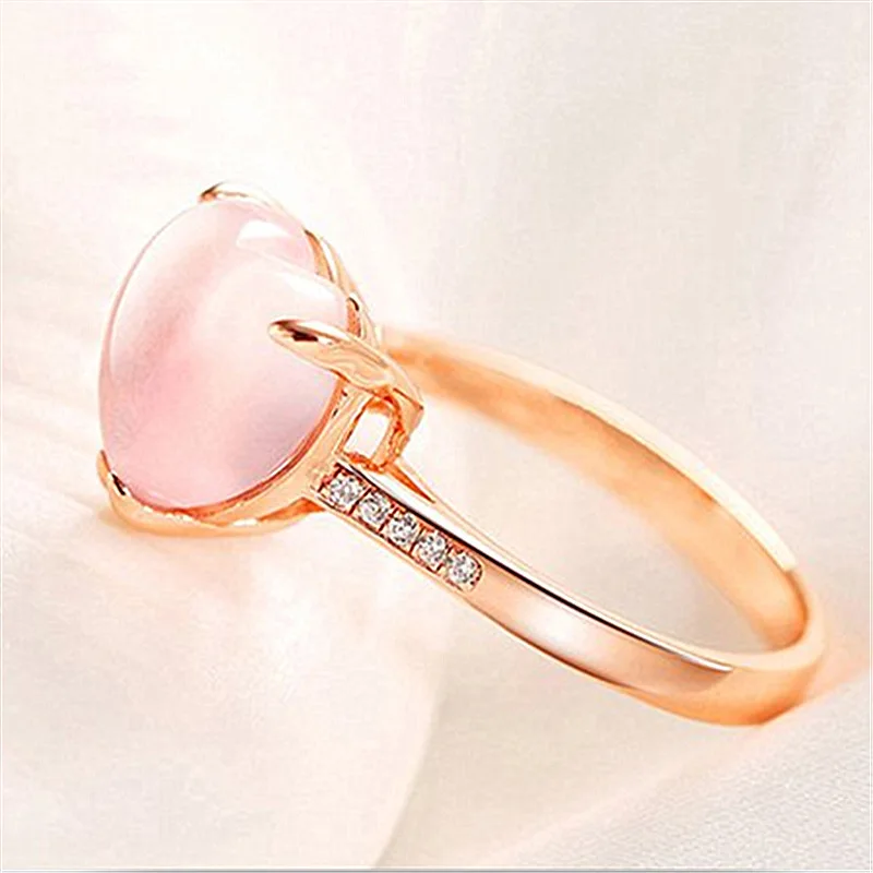 MOONROCY розовое золото кольцо из опала Росс кварцевый кристалл сердце ювелирные