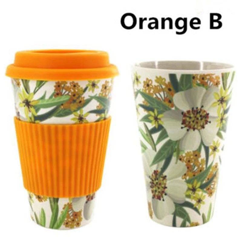2x Mugs Reusable Bamboo Fiber Coffee Insulation Travel Mug 430ML Drink Cup Red &amp Orange | Дом и сад
