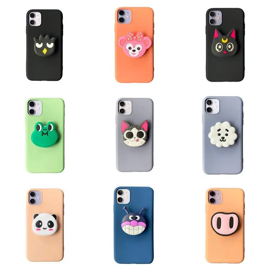 

3D silicone cartoon phone holder case for iPhone 11 max x xr pro 8 7 6 plus go cute stand cover hotsale