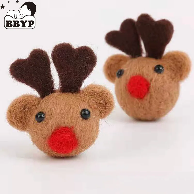 20Pcs Christmas deer Elk Animal Wool Felt Creative Lovely Doll Craft DIY Poked DIY Handcraft For Kit Material Hair Band Decorati