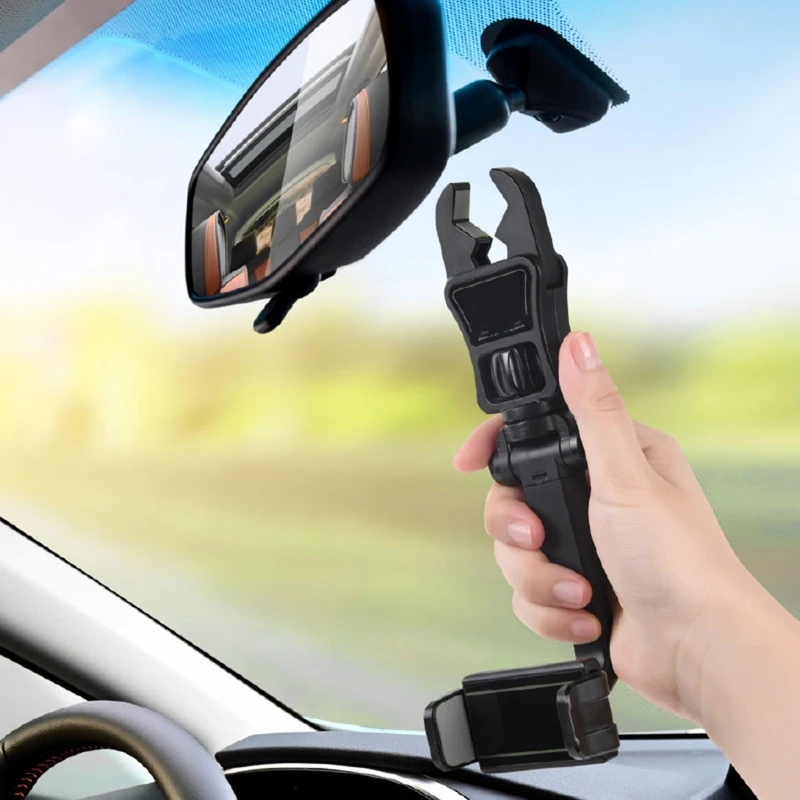 

Rearview Mirror Phone Holder Car Phone Mount Clip Bracket Vehicle 900 Degrees Rotating for 58-90mm Wide Mobile Phones