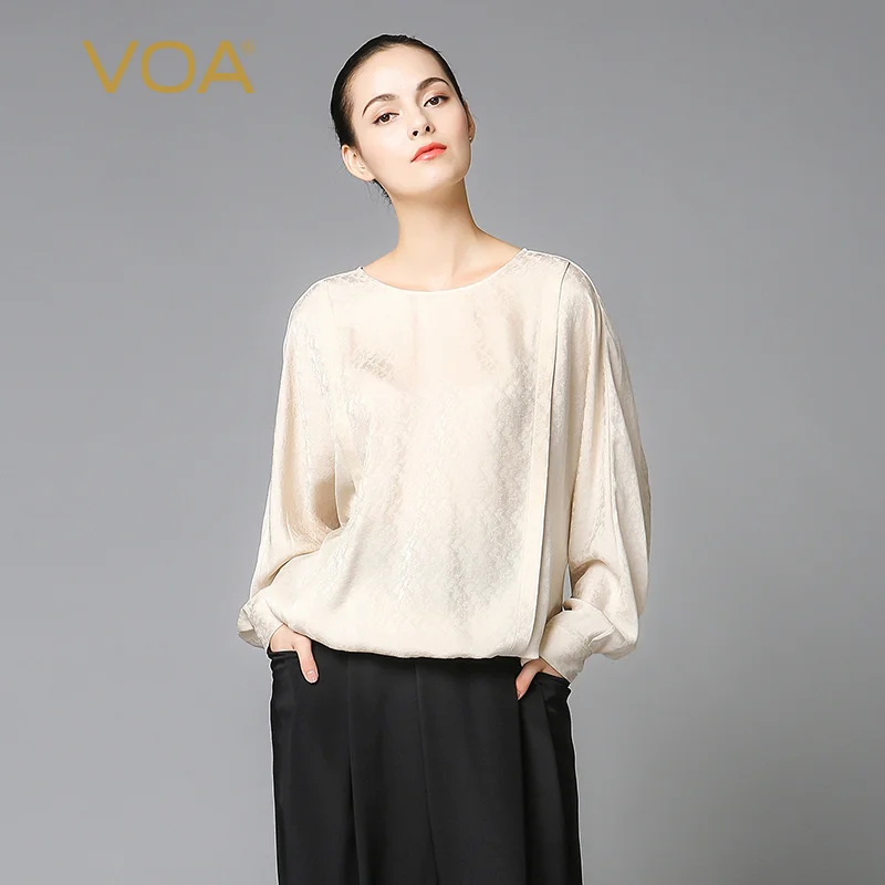 Voa шелковая жаккардовая футболка свободные женские топы большой размер бежевый
