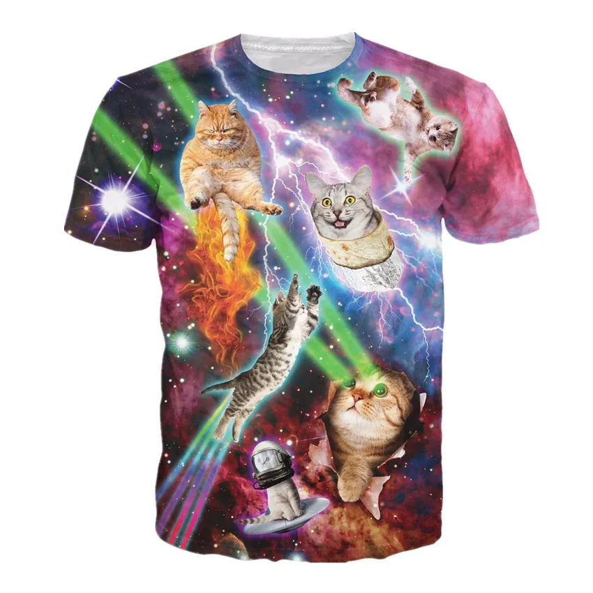 Летняя новая футболка с короткими рукавами и цифровой печатью звездного кота