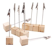 place card holders with alligator clip wooden cube base photo memo clip wood stand office party supplies sn2750
