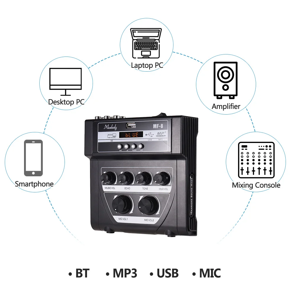 Muslady MF-8 мини Караоке звук аудио миксер стерео эхо смесители Двойной микрофон