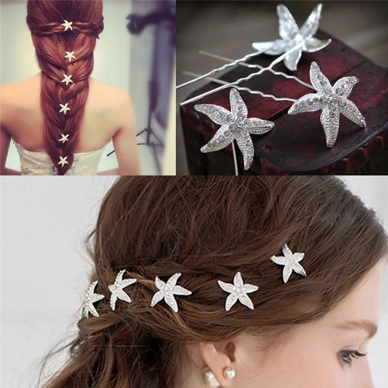 

Crystal Starfish Hair Pins Fashion Rhinestone Brides Tiara Hair Clip Comb Hair Styling Tool Bridesmaid Hair Jewelry Accessories