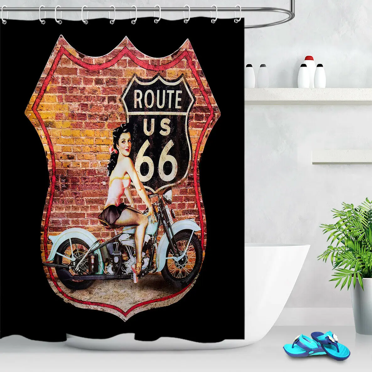 

Водонепроницаемая занавеска для душа Route 66 с имитацией кирпичной стены