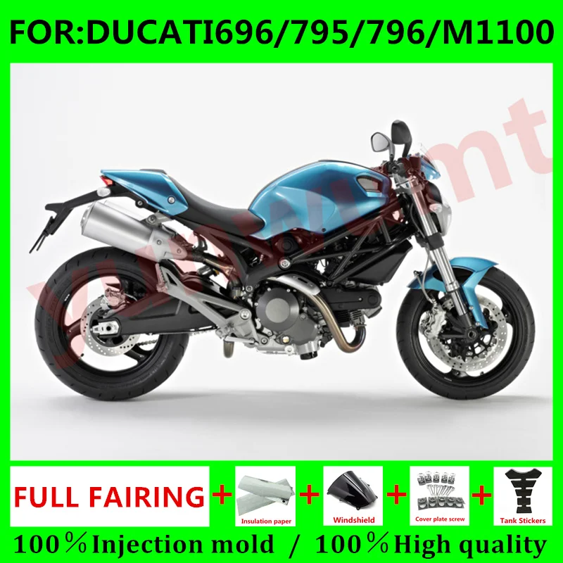 

Motorcycle Injection mold ABS Fairings For DUCATI 696 796 795 M1000 M1100 2009 2010 11 12 13 14 2015 Plastic Fairing set blue