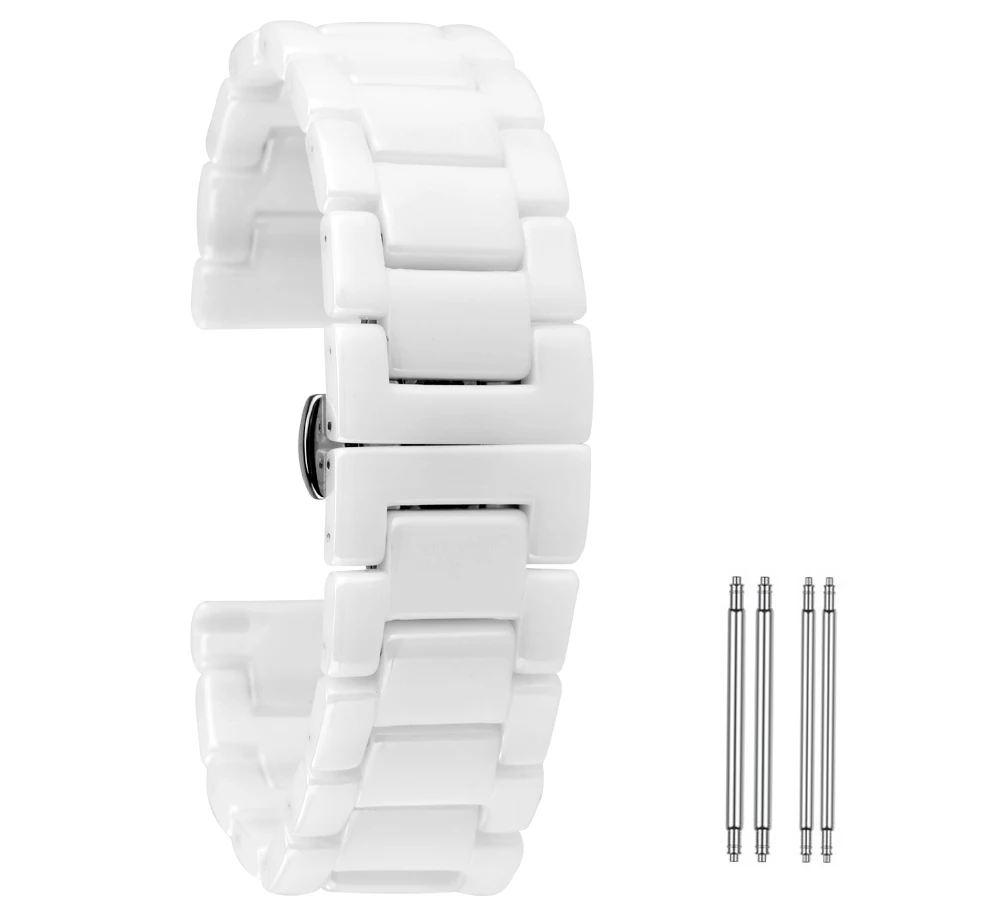 Белый браслет для наручных часов керамический ремешок с застежкой бабочкой 22 мм