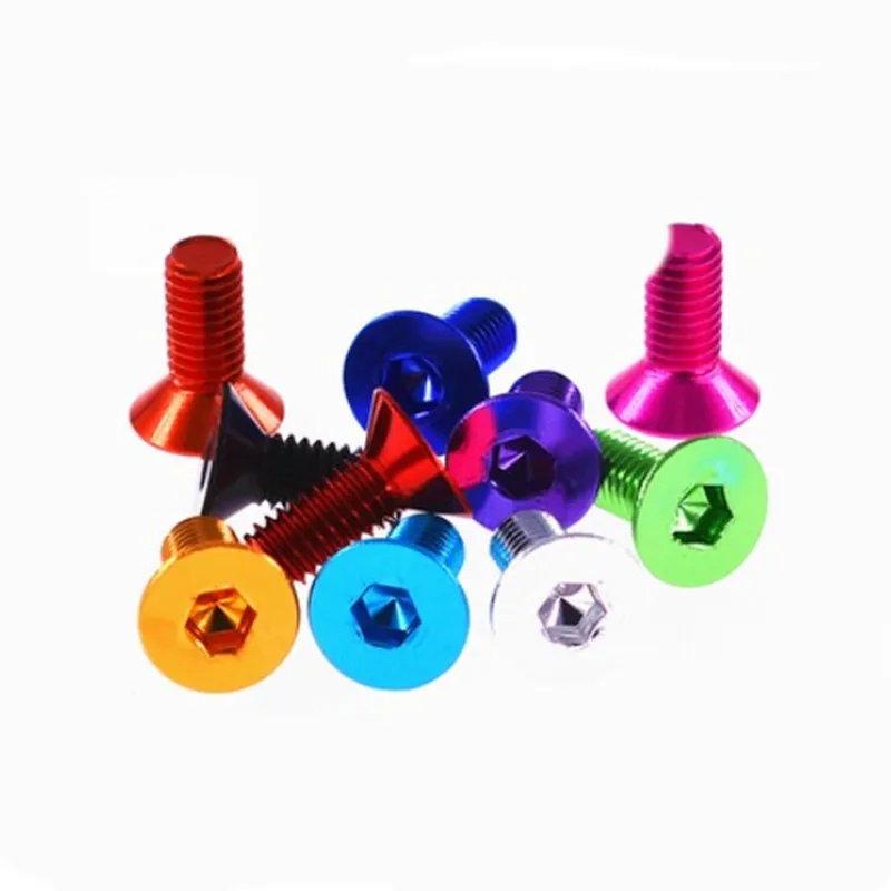 

10pcs Aluminum Flat Screws m3 M4 M5 M6 Flat Hex Socket Countersunk head Screws Bolts Anodized Color