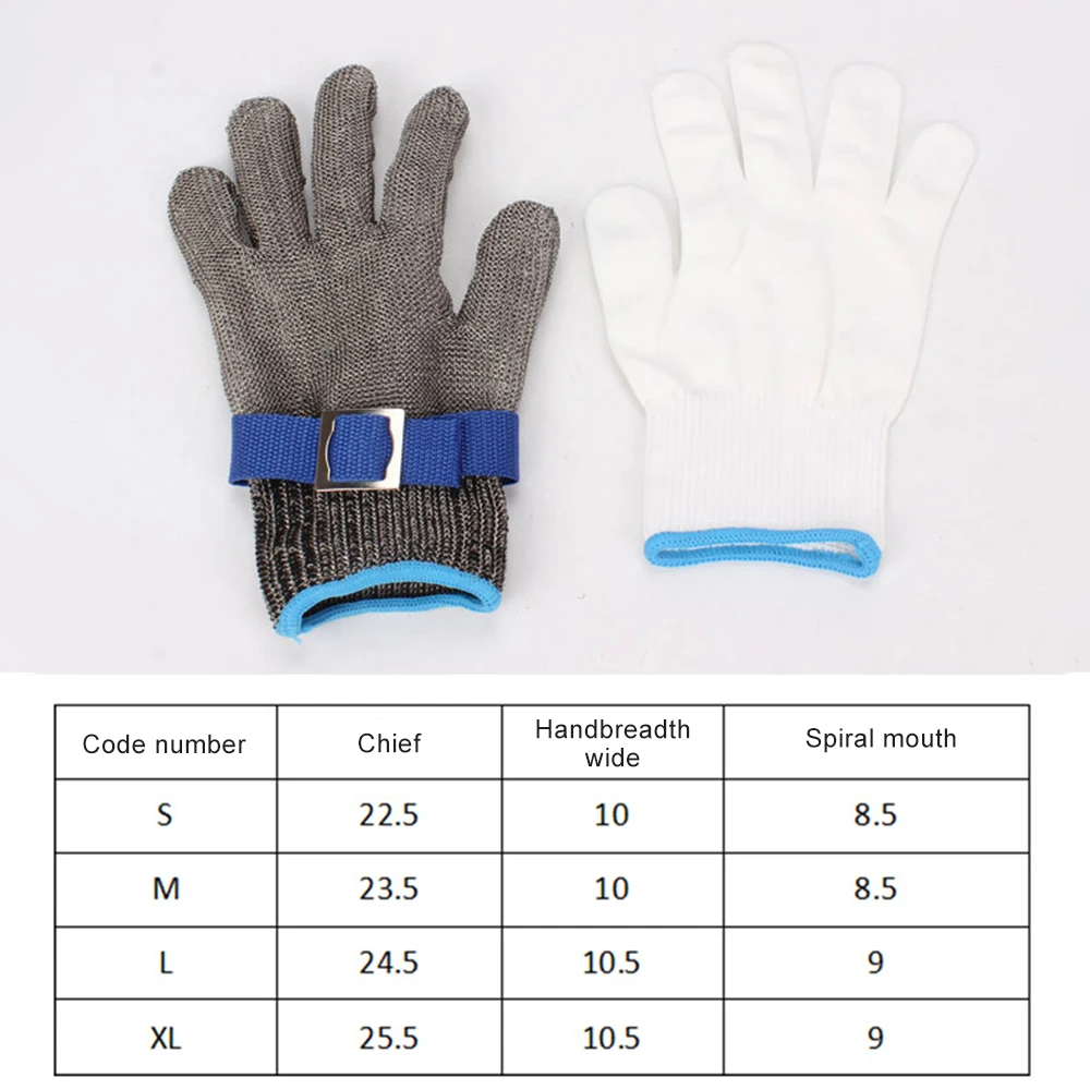 

1PC Stainless Steel Grade 5 Steel Wire PE Steel Ring Iron Gloves Wearing Left Right Anti-cut Gloves Mountain Outdoors Tool