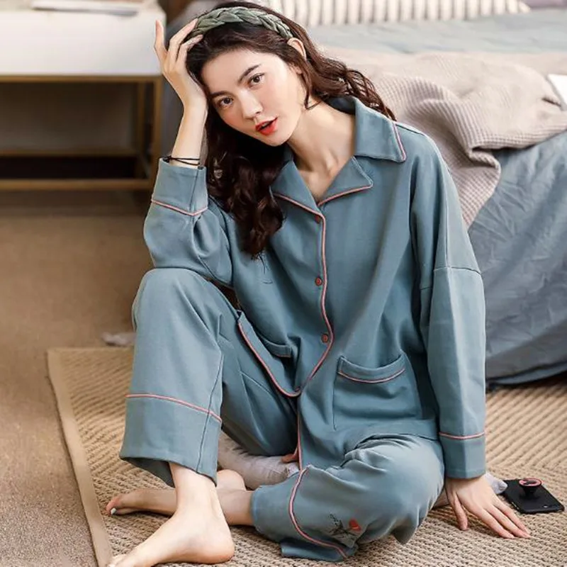 

New home clothes for women autumn winter pajamas set long sleeve trousers full cotton pijamas female sleepwear pyjamas suit 2XL