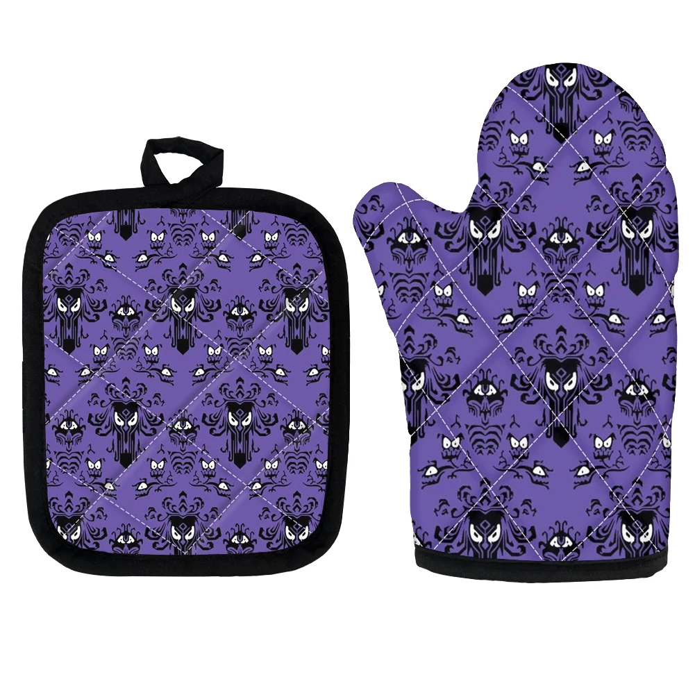 

2Pcs Haunted Mansion Printed Oven Mitts Baking Anti-Hot Gloves Microwave Insulation Mat Kitchen Cooking Mitten Non-Slip Gloves