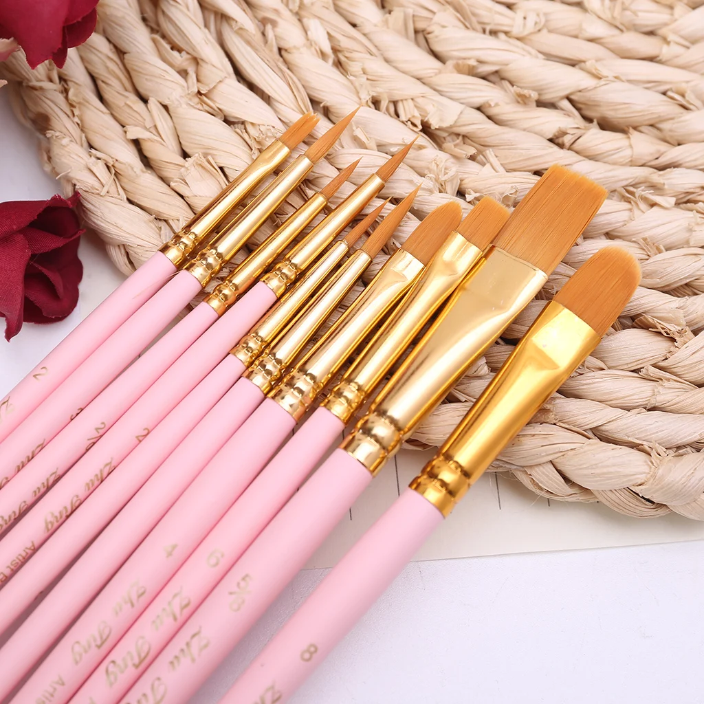 

10pcs Nylon Hair Wooden Handle Watercolor Paint Brush Pen Set for DIY Oil Acrylic Painting Art Paint Brushes Supplies