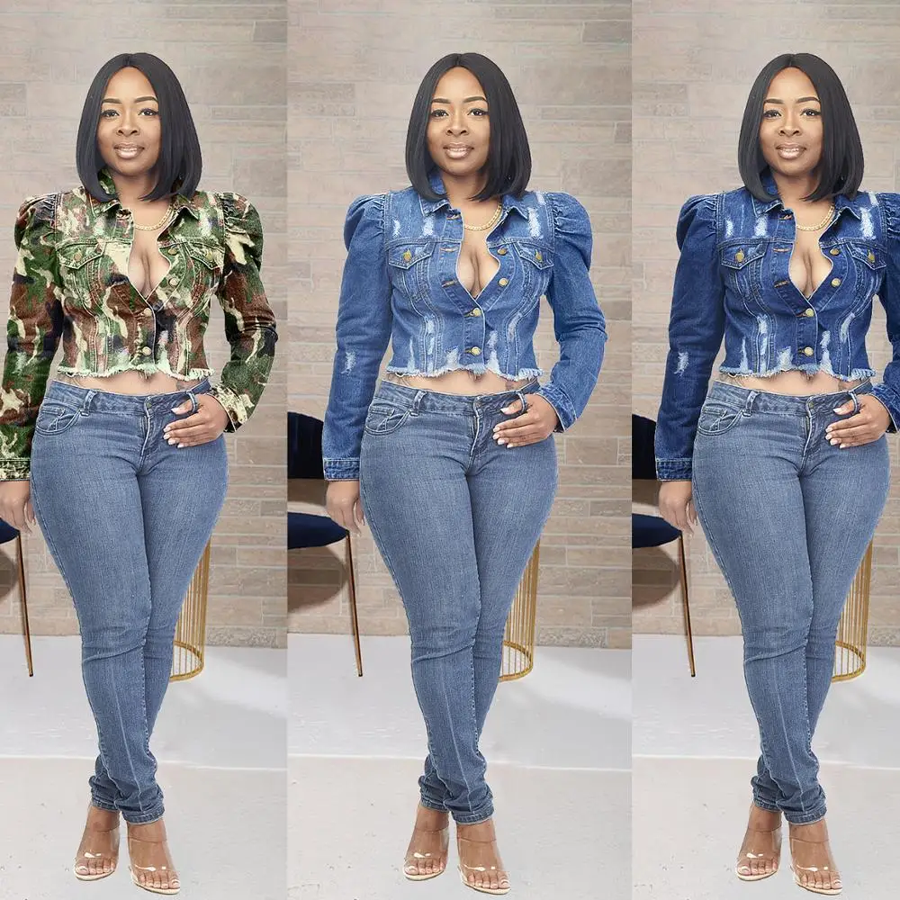 

Women's hip-hop denim jacket Women's casual short top Slim denim jacket Button retro denim jacket Hot selling denim jacket