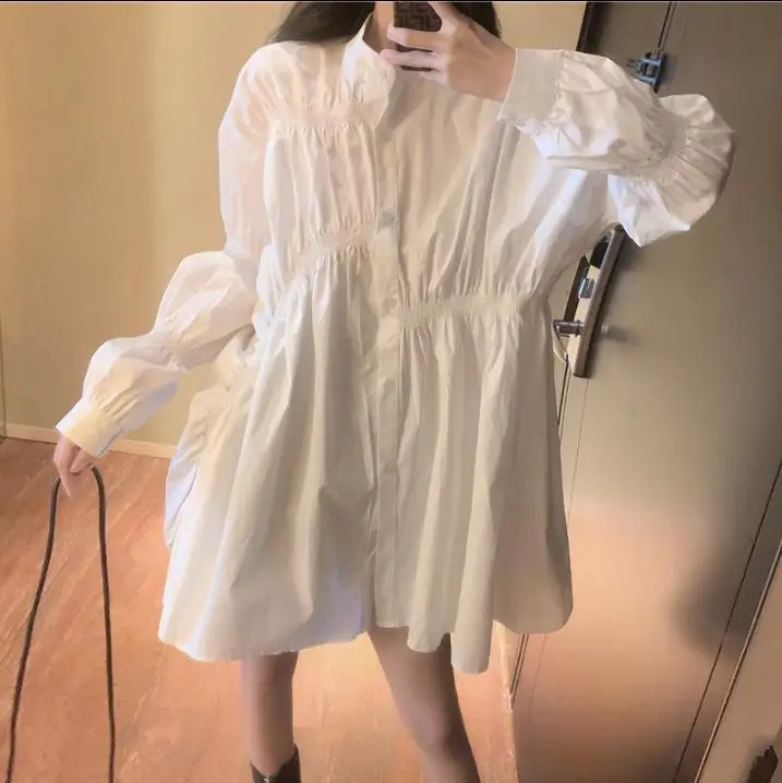 Осень 2020 Новое поступление 3 цвета плиссированная рубашка с длинными рукавами